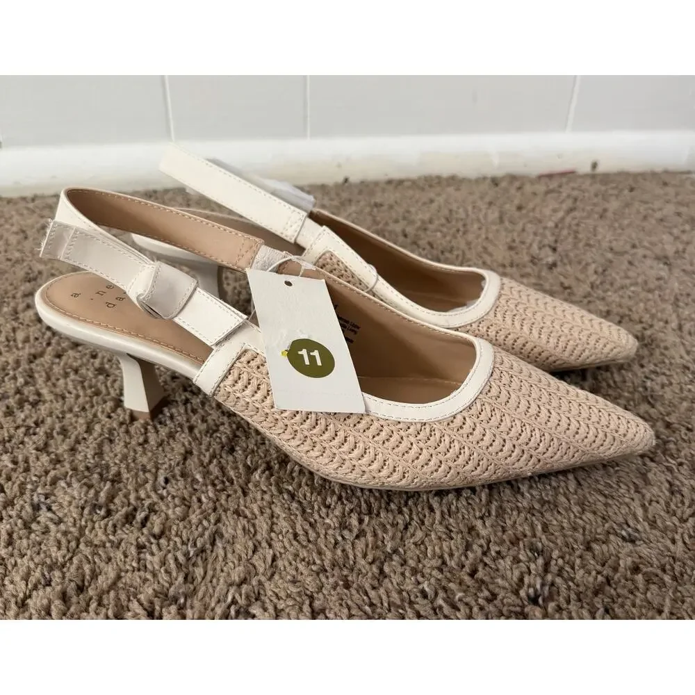 A New Day Women’s Slingback Kitten Heel Woven Pointed Toe Shoes Size 11
